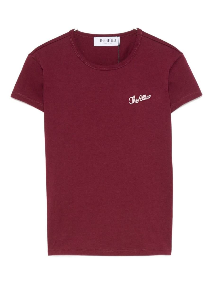 The Attico Bordeauc Cotton T-Shirt With Embroidered Logo