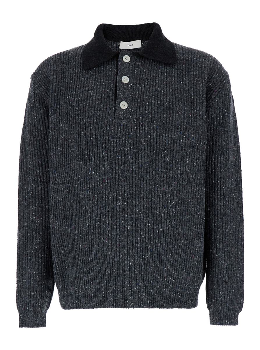 'Rugby' Grey Sweater With Polo Shirt Style Collar In Wool Blend Man