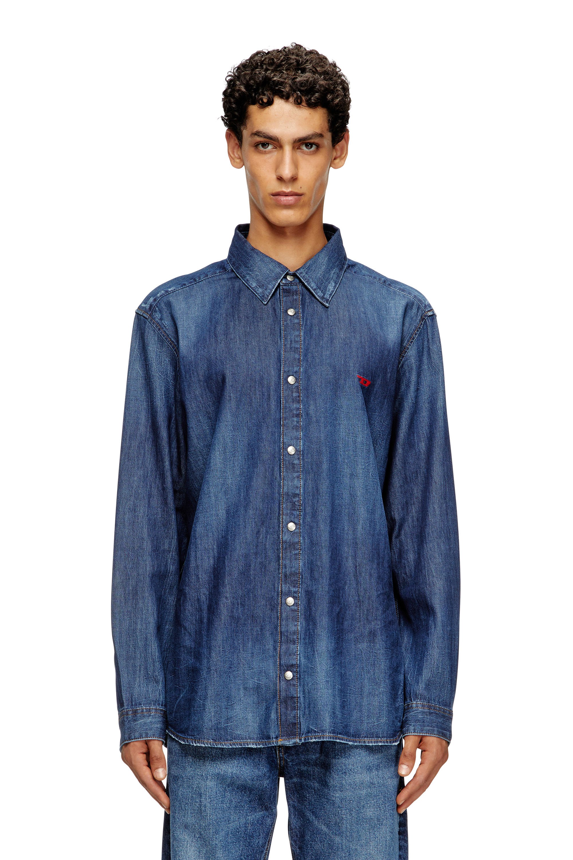Diesel - Denim shirt with embroidered logo - Denim Shirts - Man - Blue