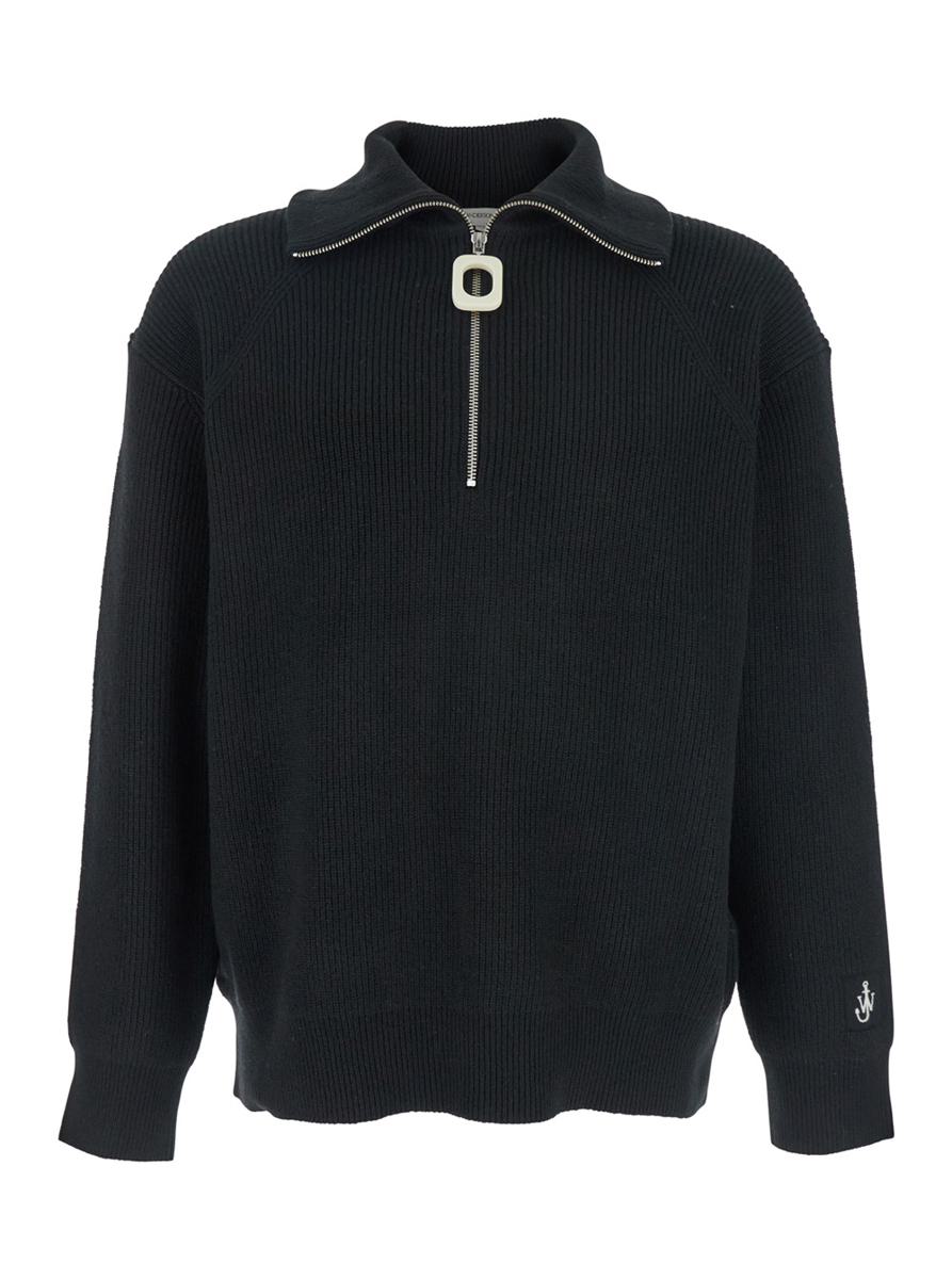 Black Blend High Neck Sweater With Embroidered Logo On The Sleeve In Cotton Man