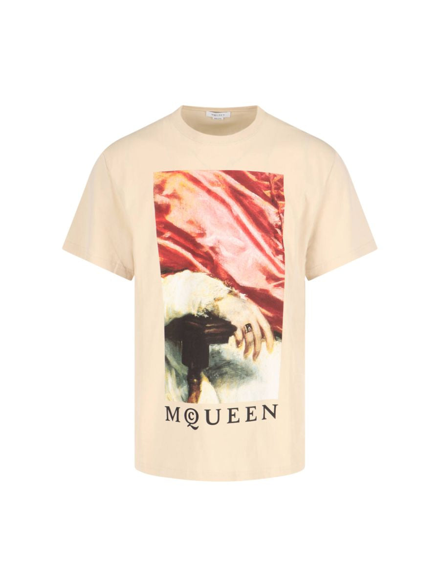 Alexander McQueen Beige Cotton T-Shirt With Print