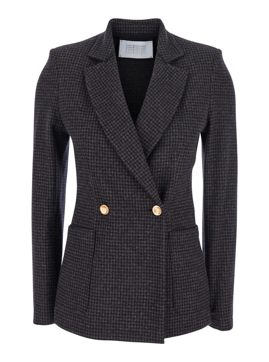 Blue Double-Breasted Jacket With Notched Revers In Wool Blend Stretch Woman