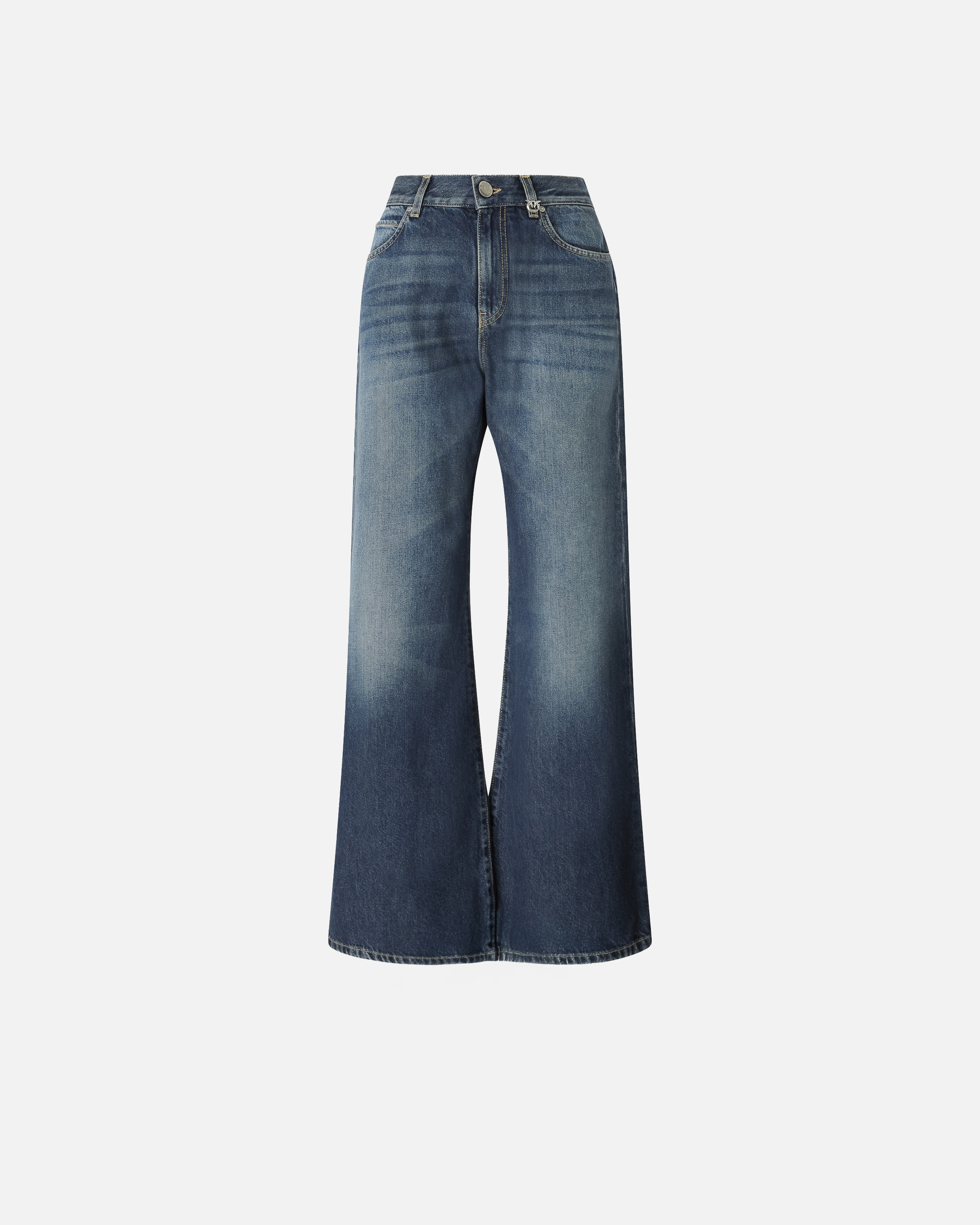 Pinko, Jean wide leg en denim doux, Délavage vintage moyen foncé, 24