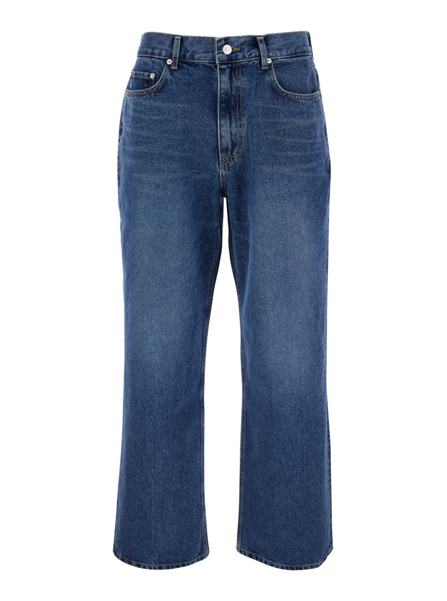 Blue Five Pocket Jeans With Logo Patch On The Back In Denim Man