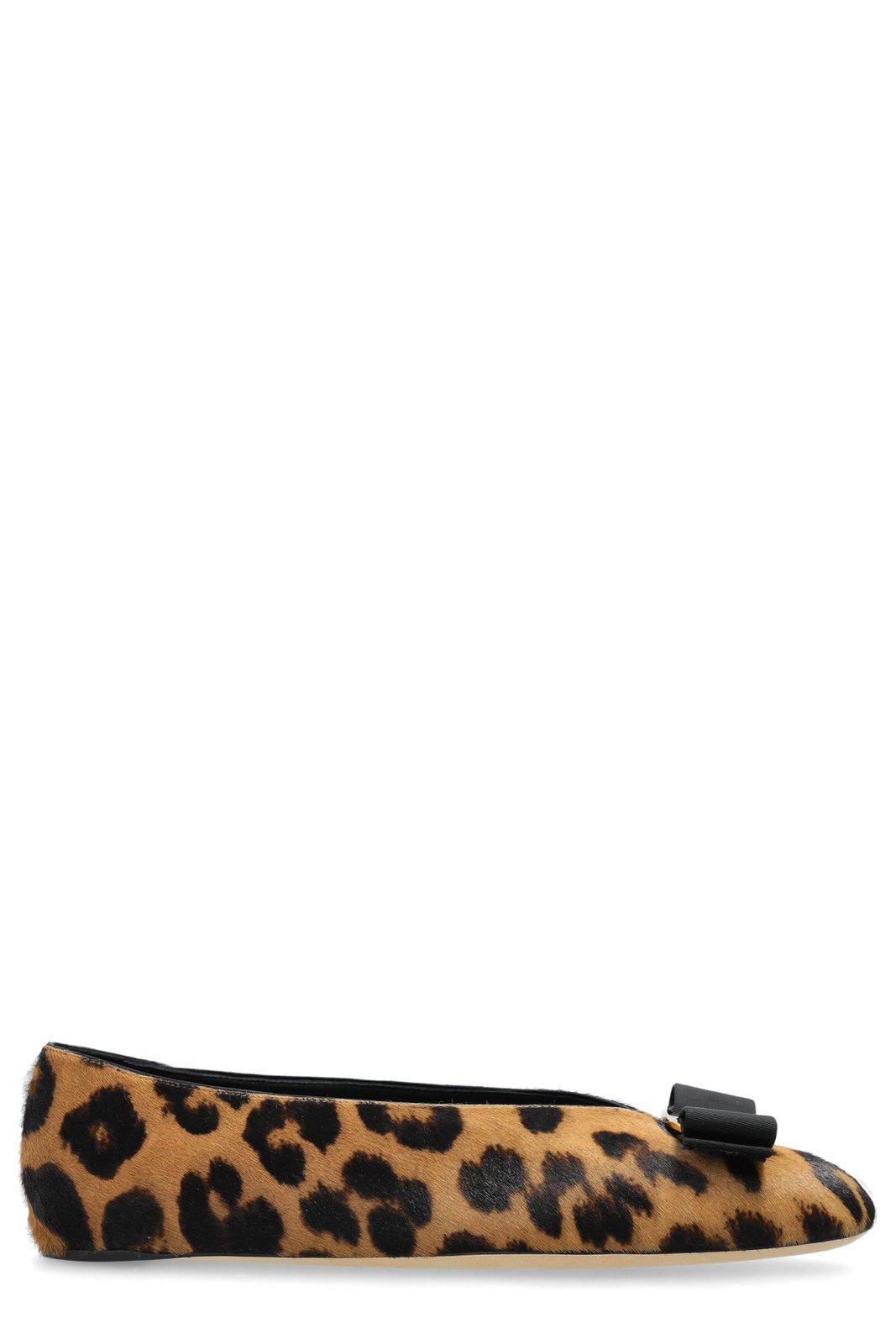 Ferragamo Leopard Printed Vara Bow Ballet Flat
