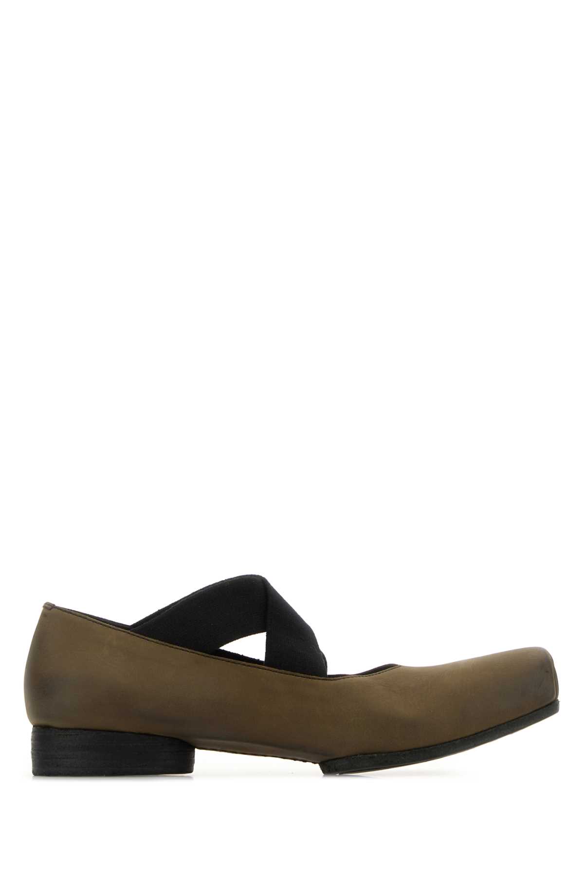 Uma Wang Olive Green Leather Ballerinas