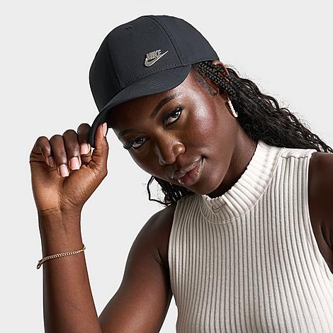 Nike Dri-FIT Club Structured Metal Logo Strapback Hat in Black/Metal Silver Size: Large/XL