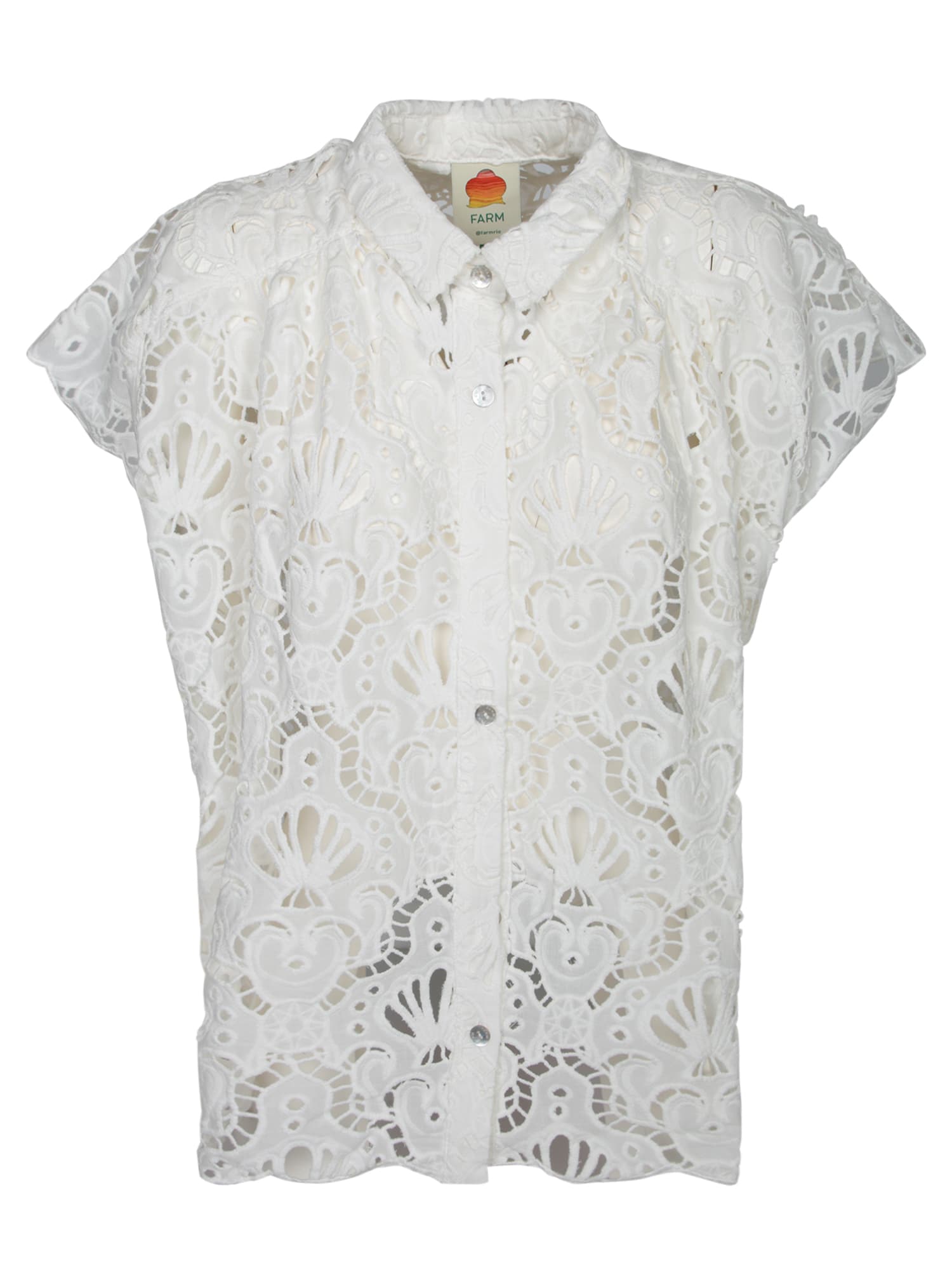 Farm Rio Seashell Eyelet Lace Shirt In White