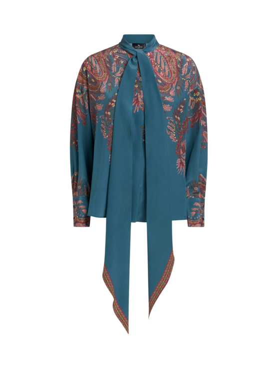 Etro, Blouse En Soie À Imprimé Placé, Femme, Bleu, Taille 36