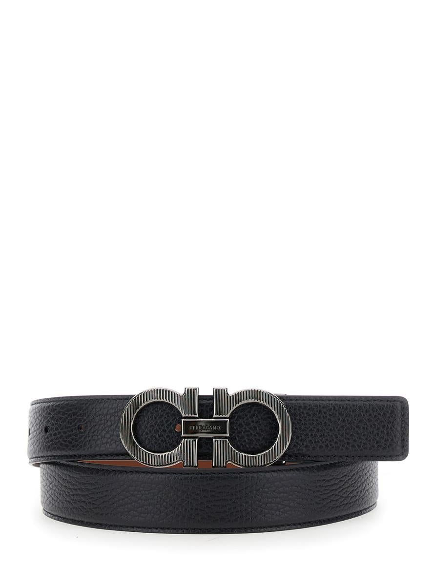 Black Reversible Belt With Gancini Buckle In Leather Man