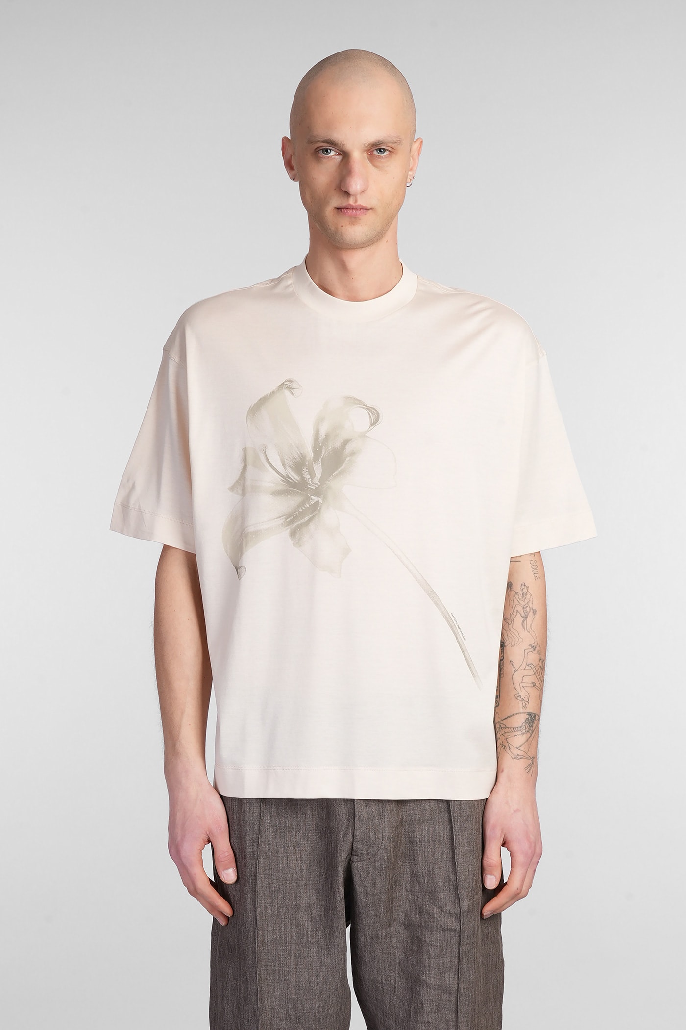 Emporio Armani T-shirt In Beige Wool And Polyester
