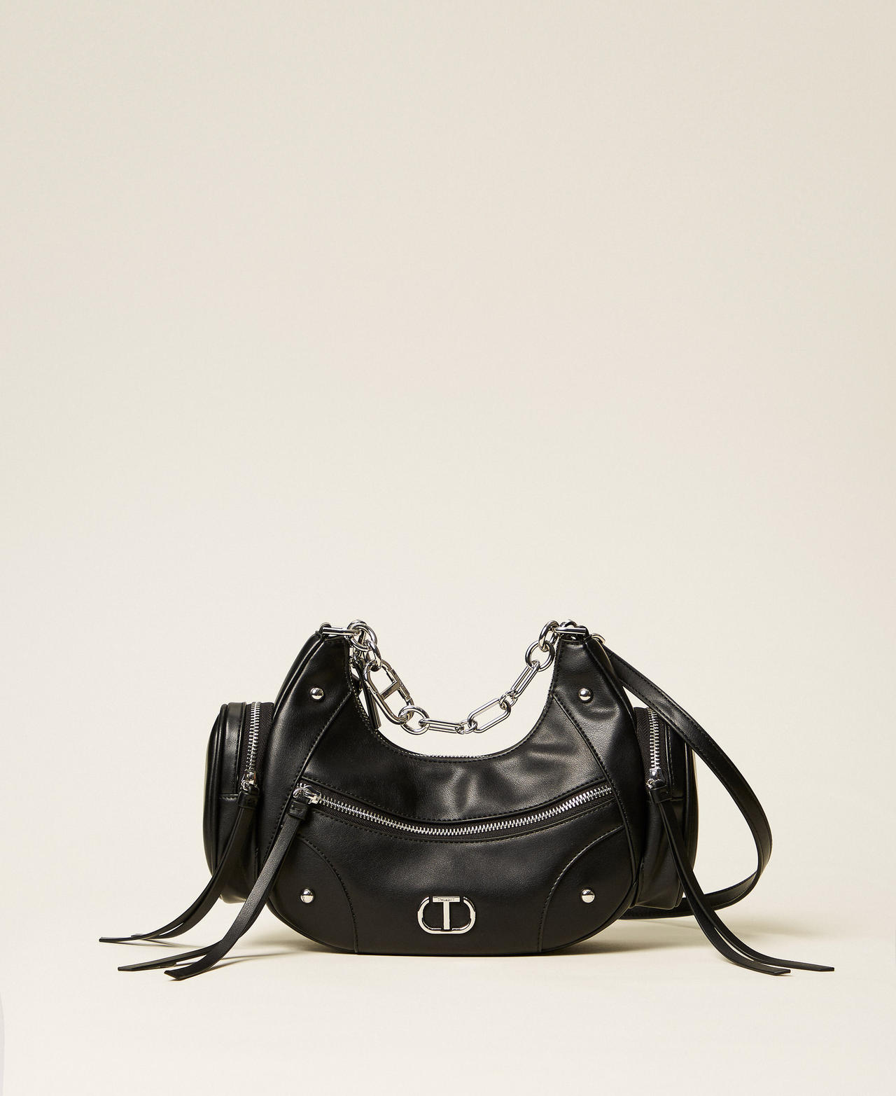 Twinset Sacs - Besace « Croissant » avec poches, Noir, Taille Unique