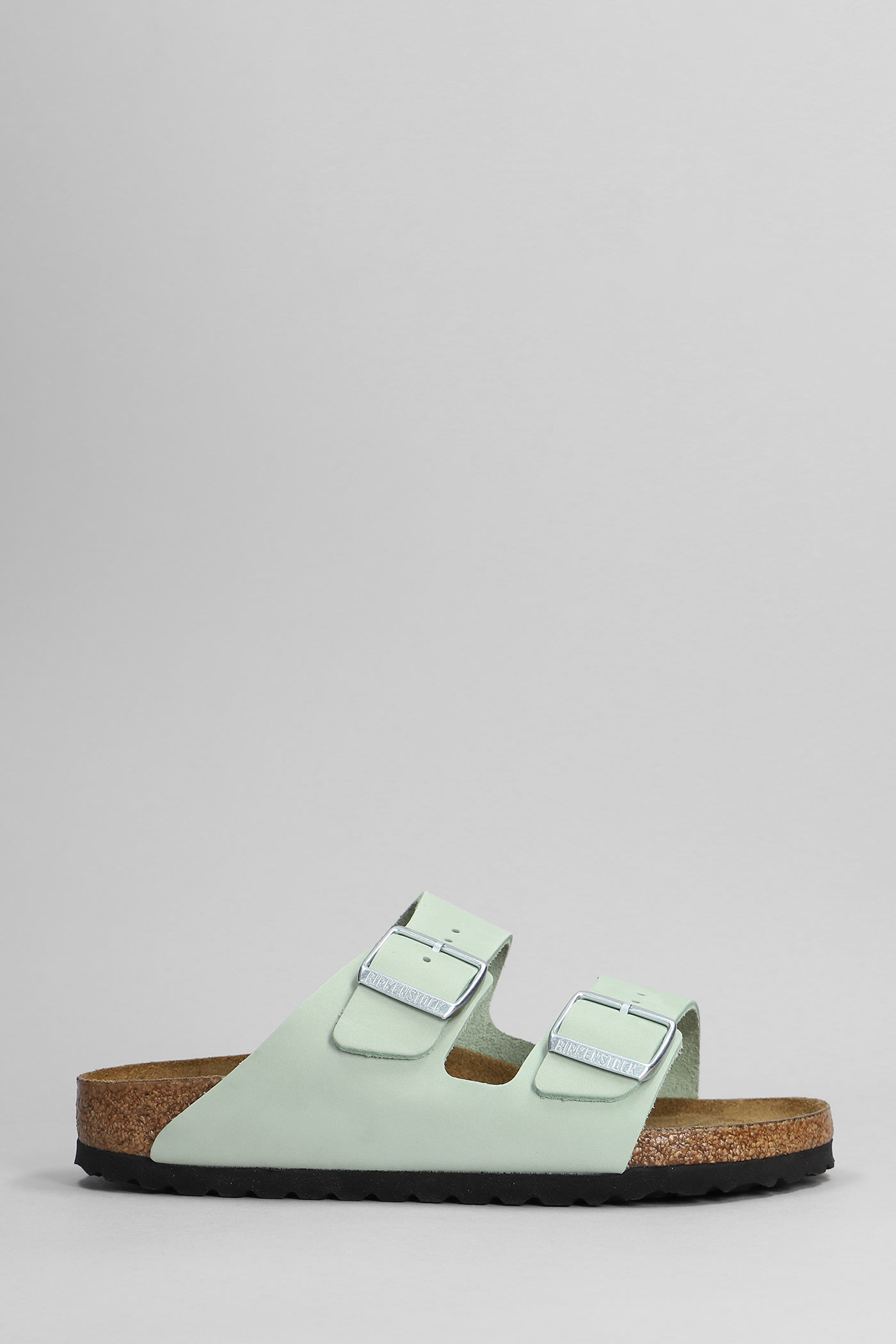Birkenstock Arizona Sfb Flats In Green Leather