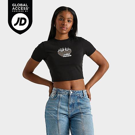 Unlike Humans Women's Leopard Baby T-Shirt in Black Size: XS