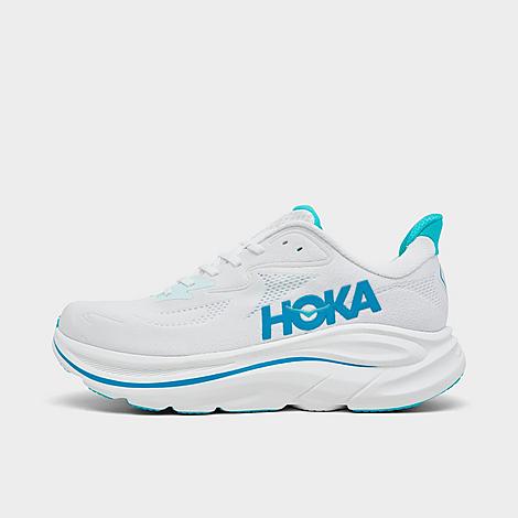 HOKA Men's Clifton 10 Running Shoes in White/Skyward Blue Size: 7.5