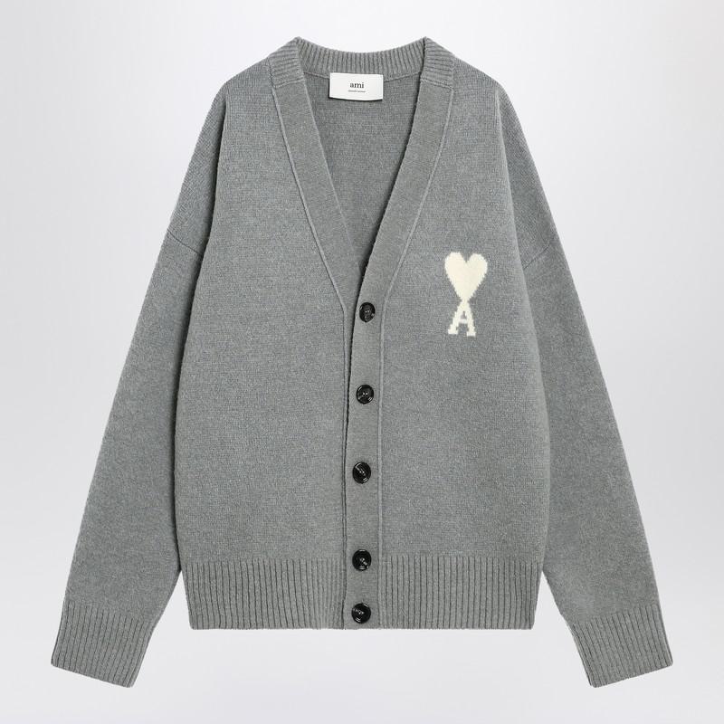 AMI Paris Light Gray Cardigan AMI Paris De Coeur