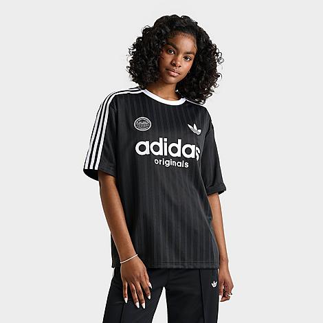 adidas Women's Originals 3 Stripes Oversized Soccer Jersey T-Shirt in Black Size: XS