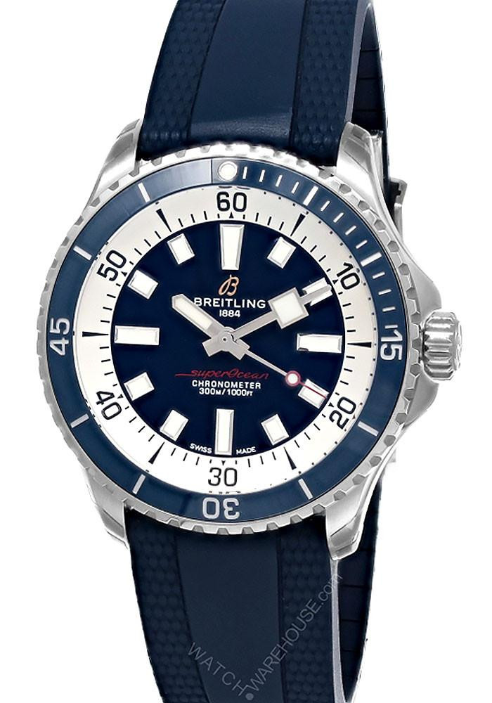 BREITLING Superocean Automatic 42MM Blue Rubber Men's Watch A17375E71C1S1