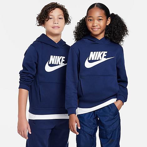Nike Big Kids Sportswear Club Fleece Pullover Hoodie in Midnight Navy/White Size: XS