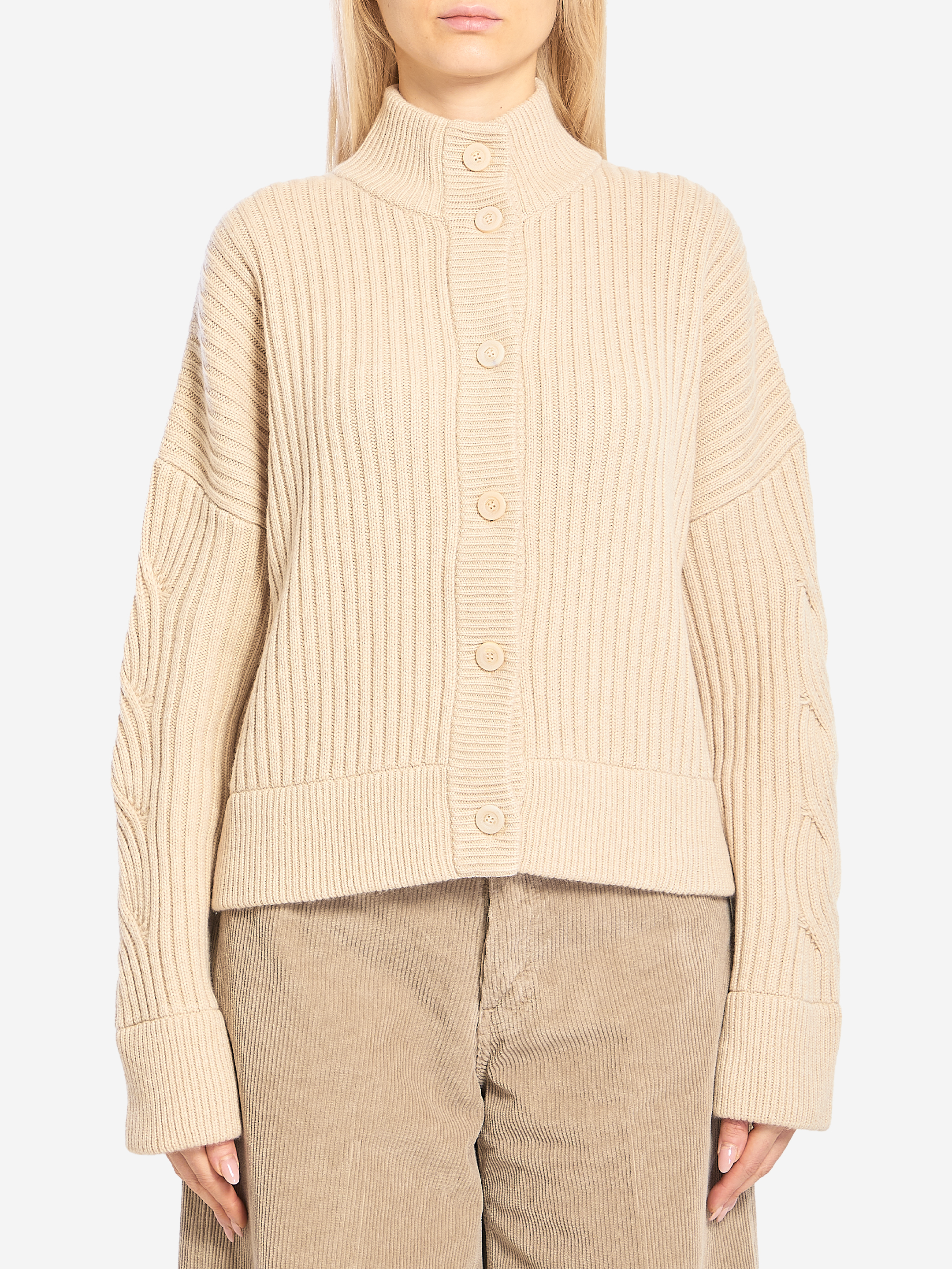 Ribbed cardigan in wool and cashmere