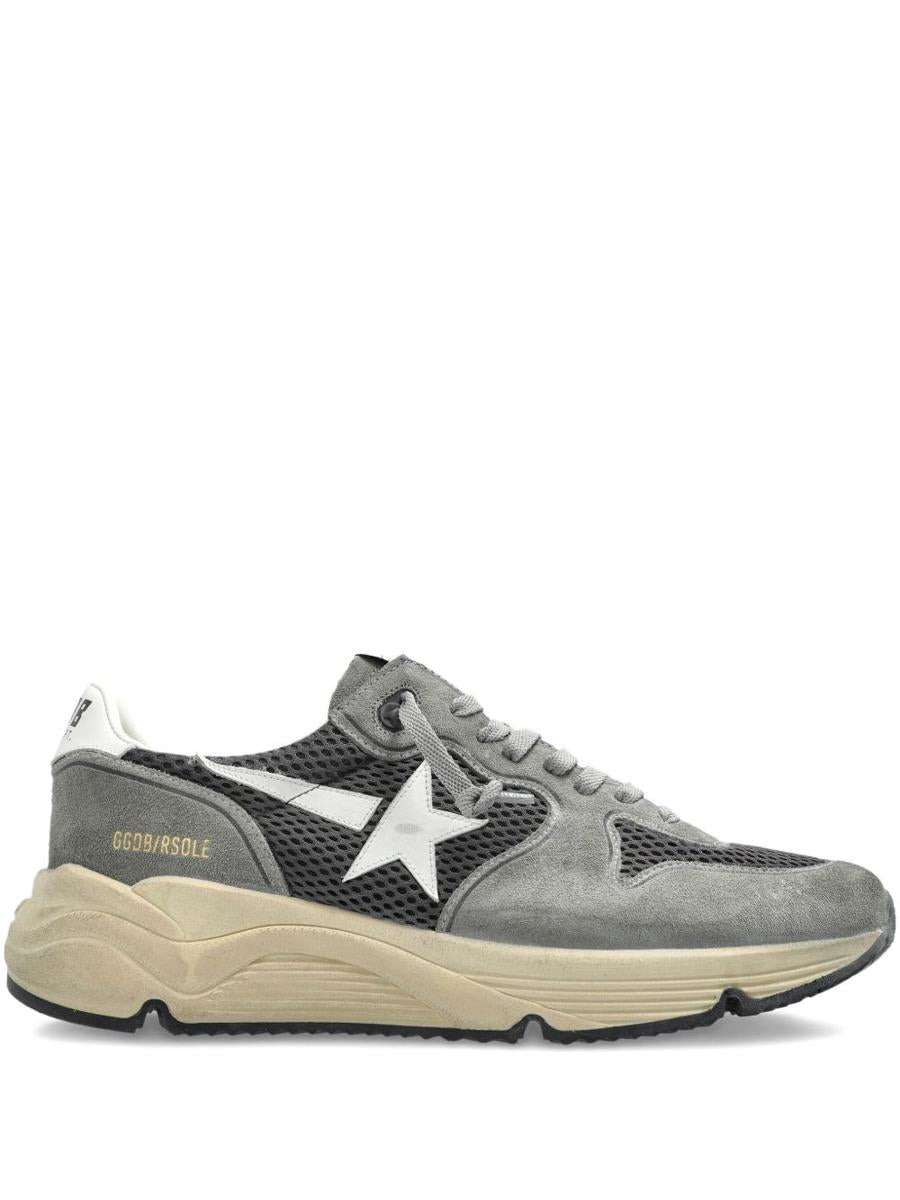 Golden Goose 'Running Sole' Sneakers With Green Suede And Grey Mesh Upper