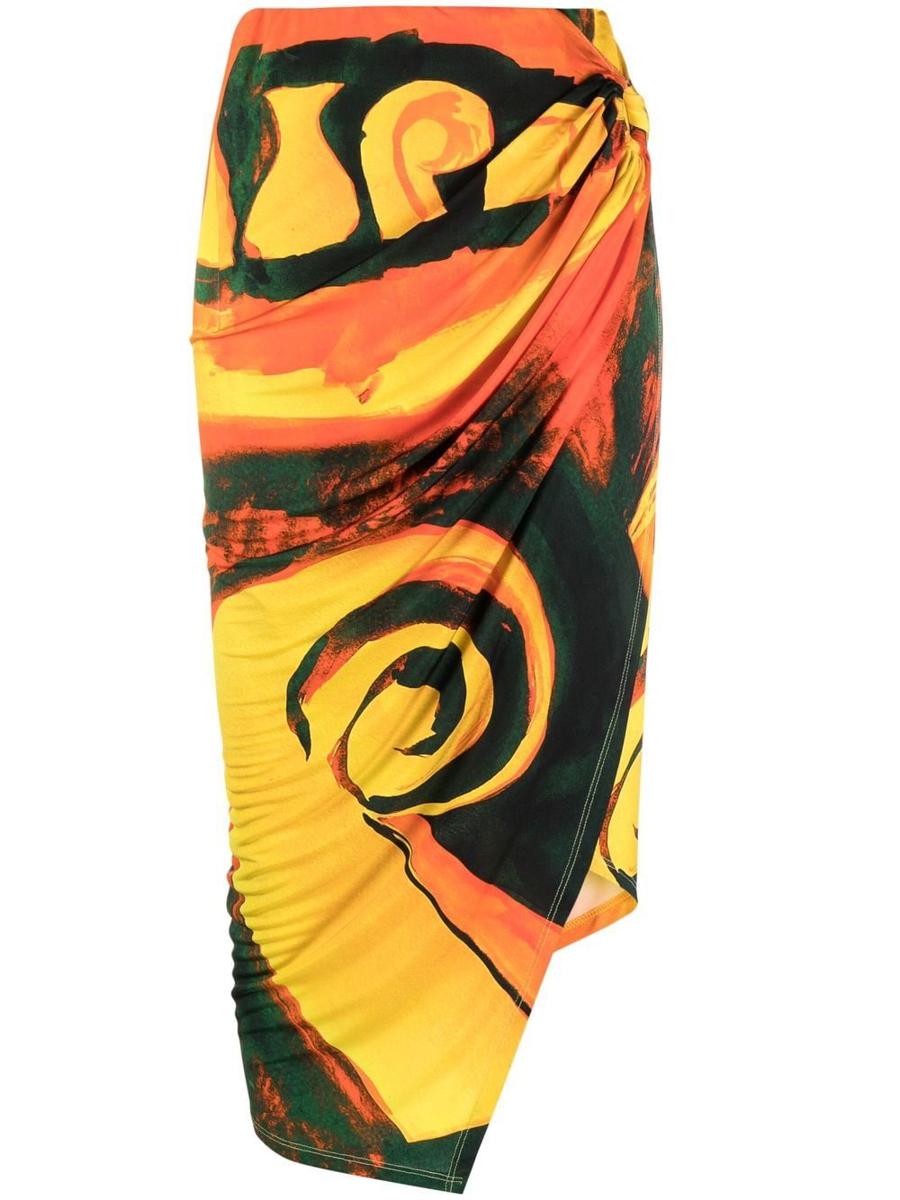 Louisa Ballou Long Printed Draped Skirt