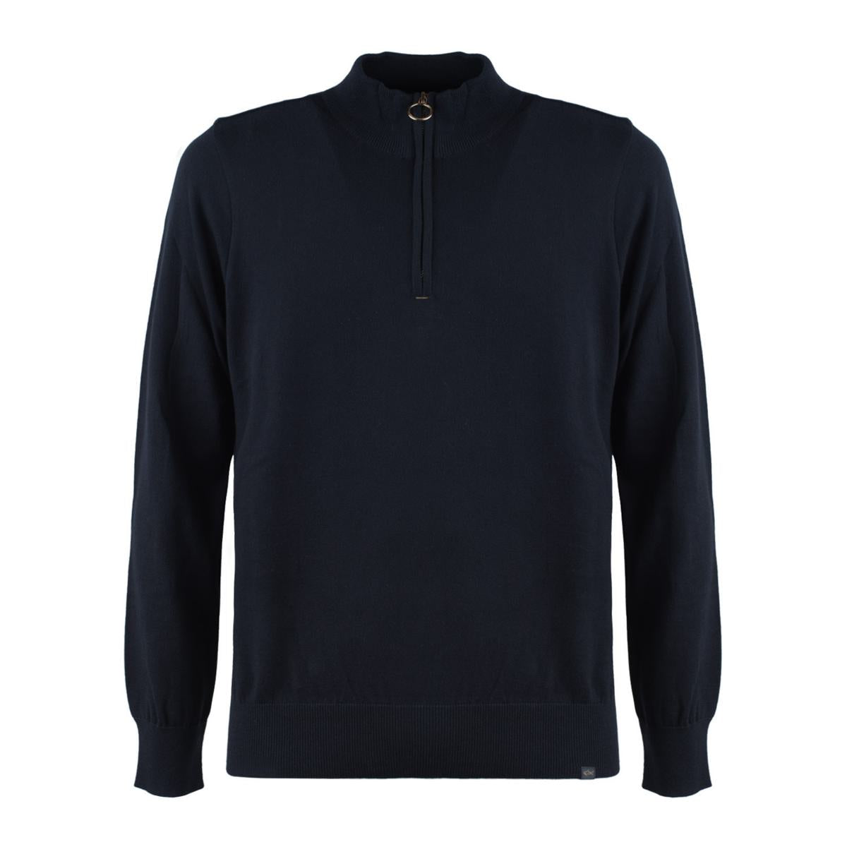 Paul & Shark Blue Cotton Half Zipper Sweater