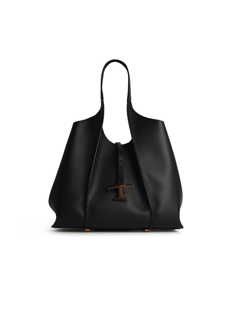 Tod'S 'Amanda' Black Leather Shopping Bag