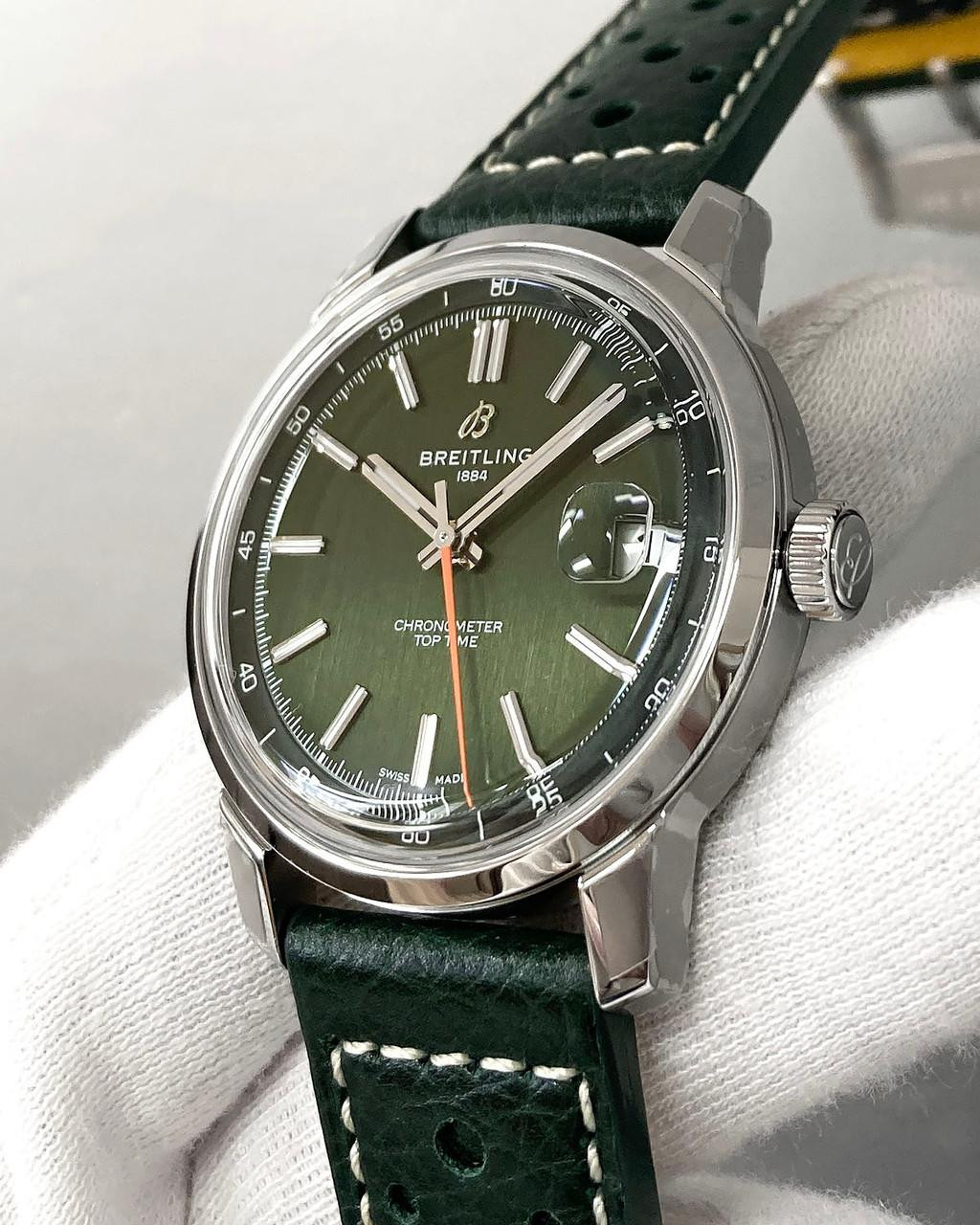 BREITLING Top Time B31 Automatic 38MM Green Dial Leather Men's Watch AB3113171L1X1