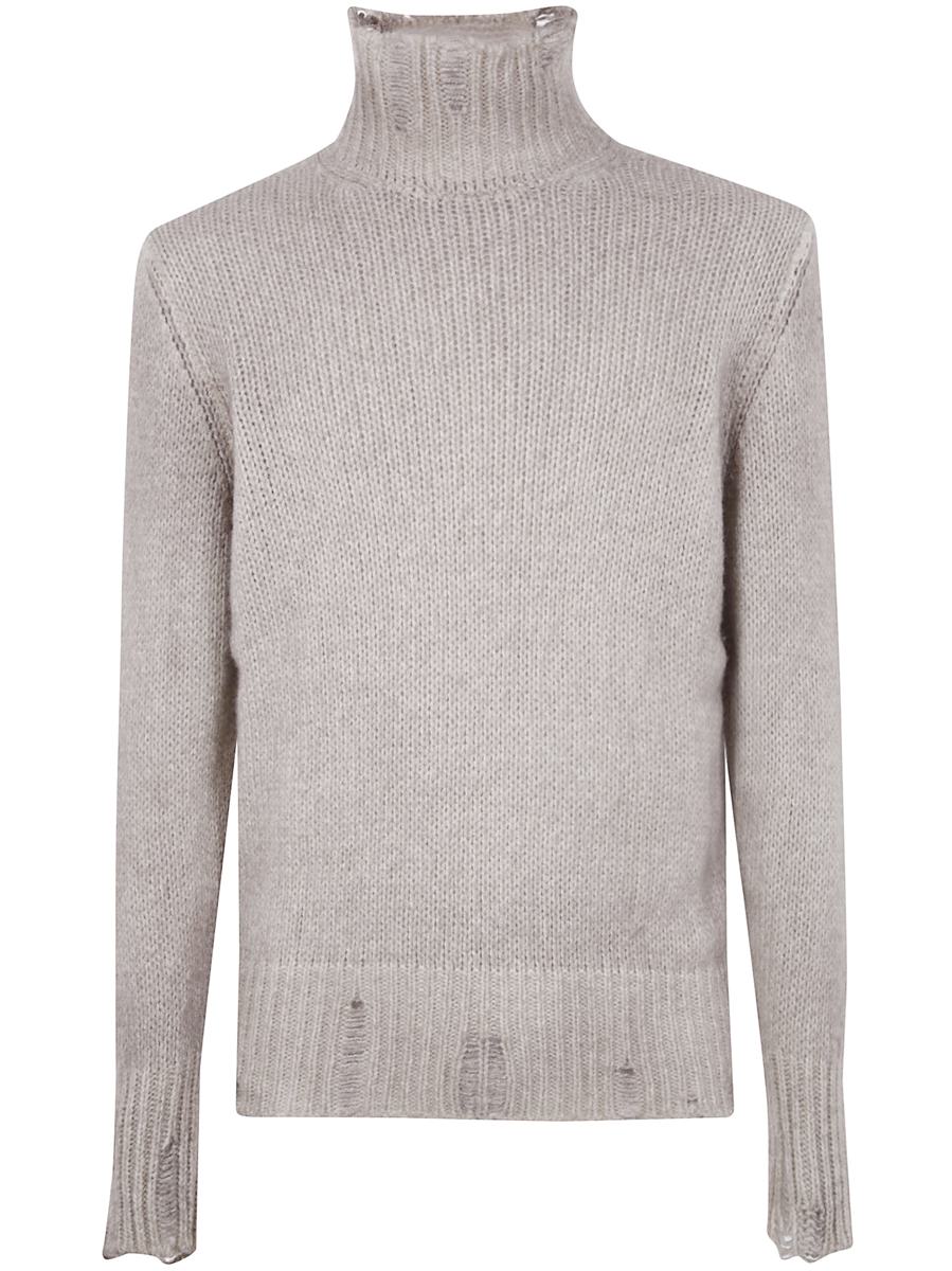 Avant Toi Hand Painted Cashmere And Silk High Neck Pullover With Destroyed Edges Clothing