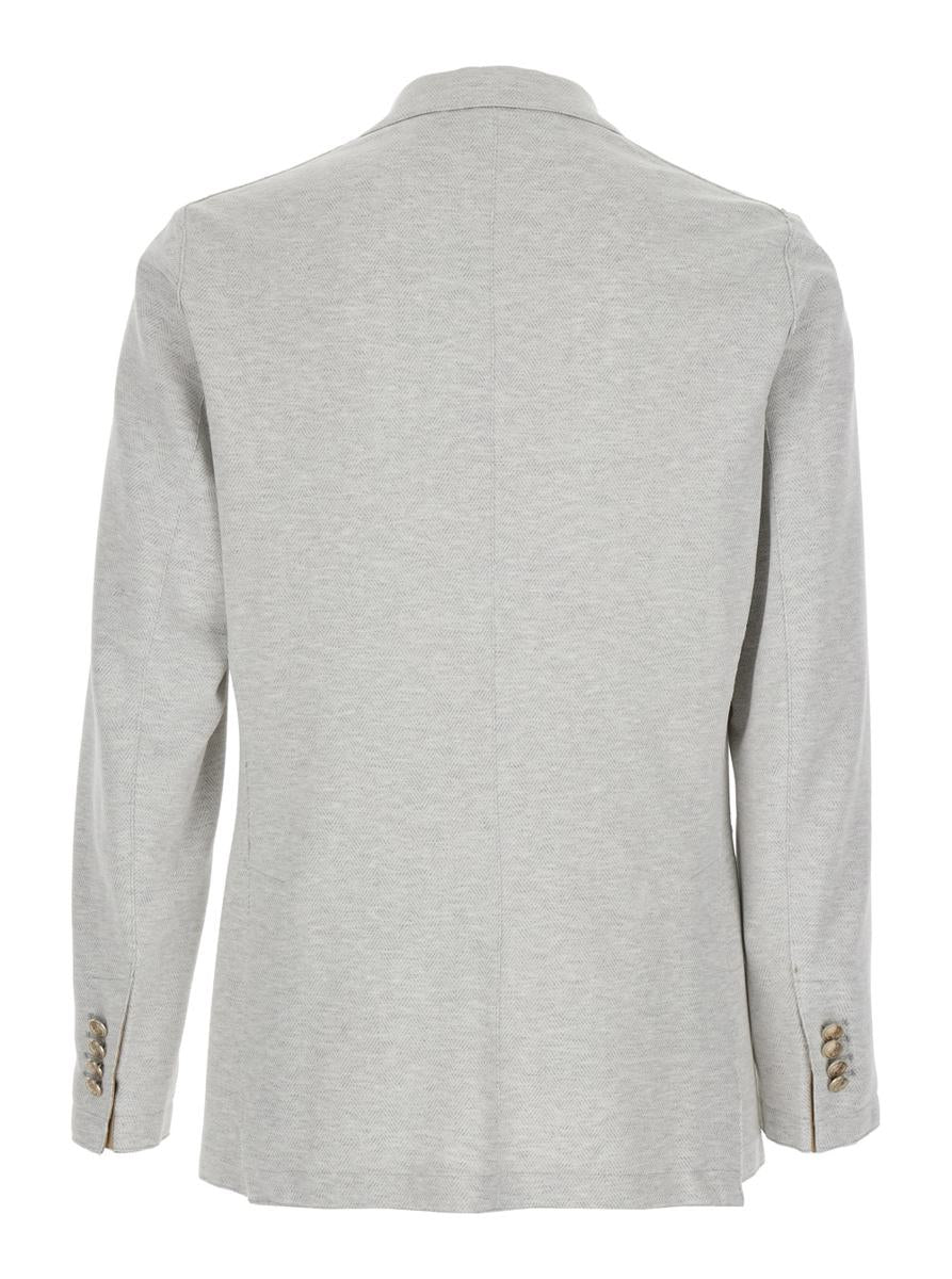 Grey Double-Breasted Jacket With Peak Revers And Rear English Vent In Viscose Blend Stretch Man