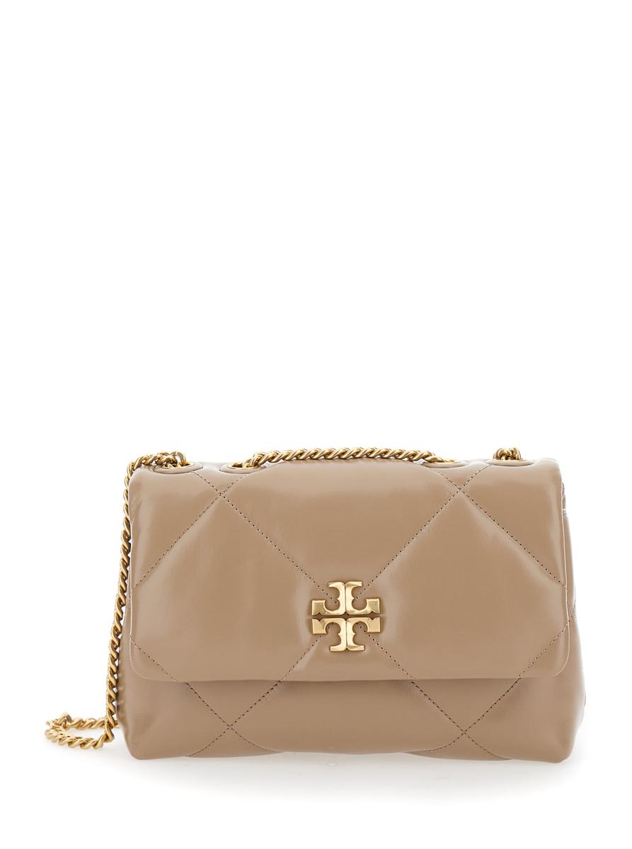 'Kira Diamond Small' Beige Crossbody Bag With Double T Logo In Quilted Leather Woman