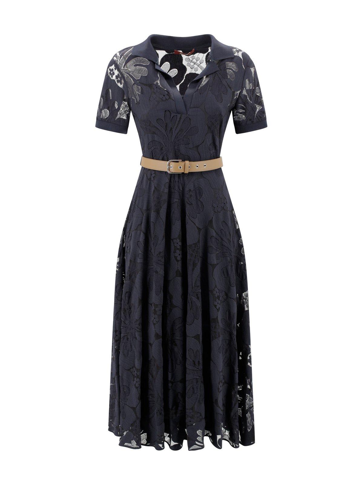 Max Mara Studio Lace Detailed Belted Dress