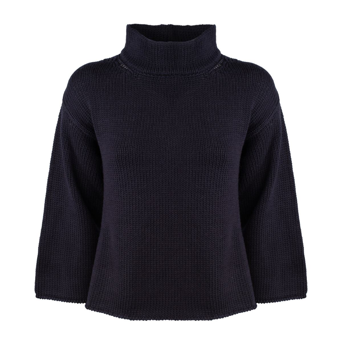 Base Blue Extra Fine Merino Wool Mock Neck Sweater