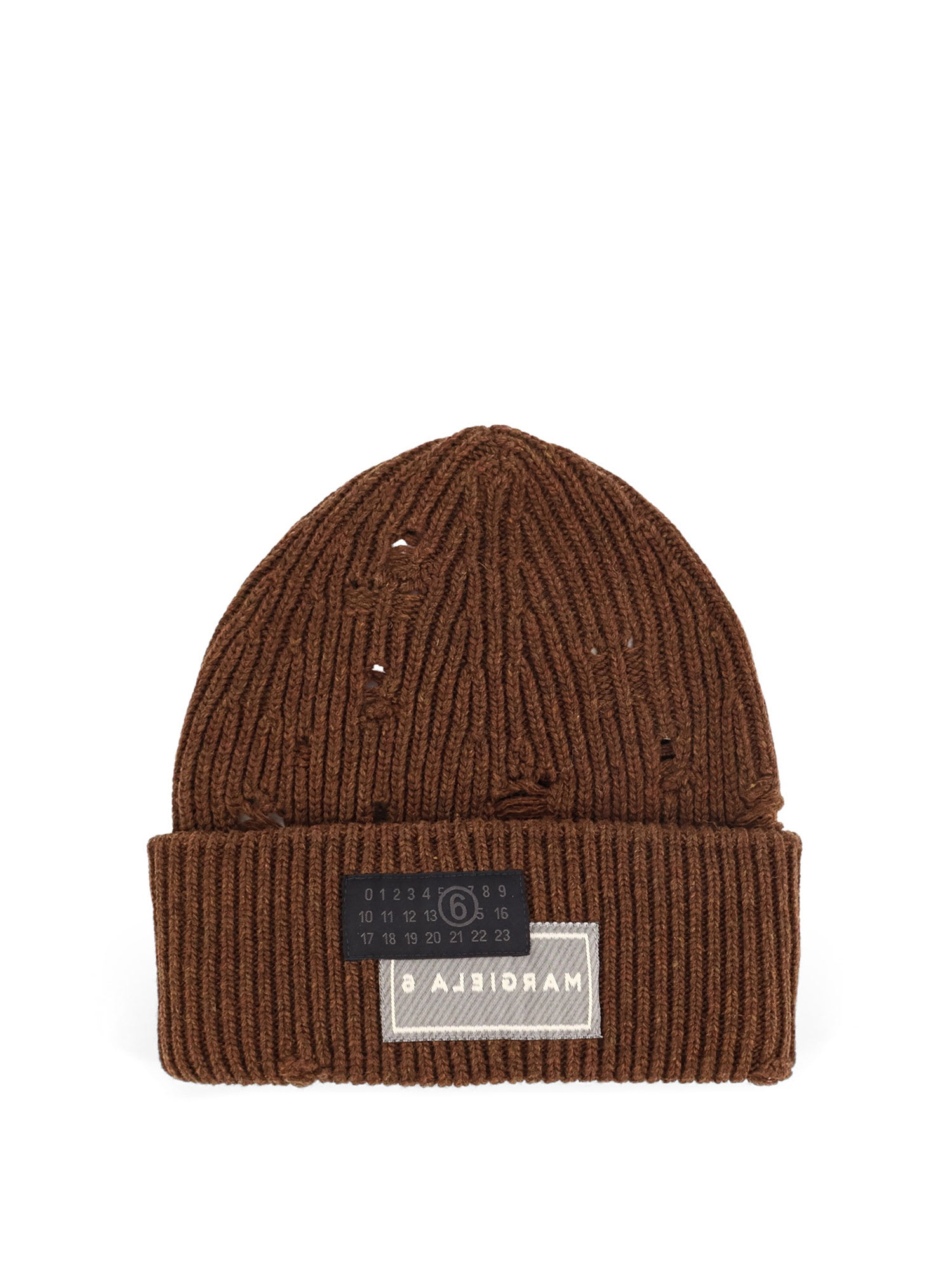 MM6 Maison Margiela Wool Blend Beanie Hat With Distressed Effect