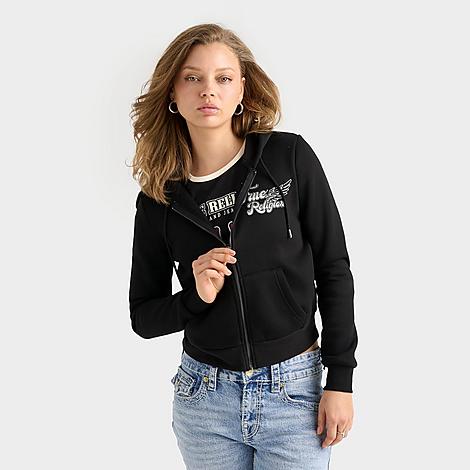 True Religion Women's Crystal Wing Full-Zip Hoodie in Jet Black Size: XS