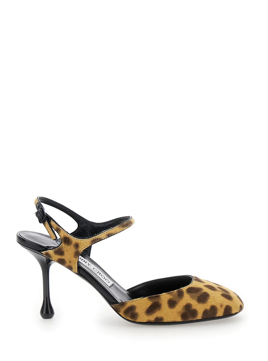 'Pixie' Brown Pumps With High Sculpted Heel And All-Over Leopard Print In Tech Fabric Woman
