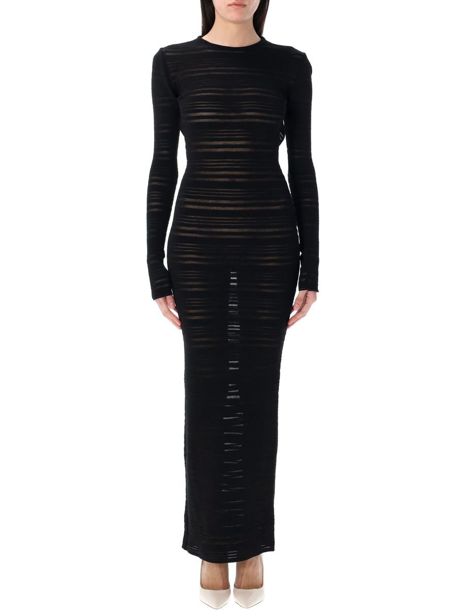 Andreādamo Striped Sheer Knit Long Dress
