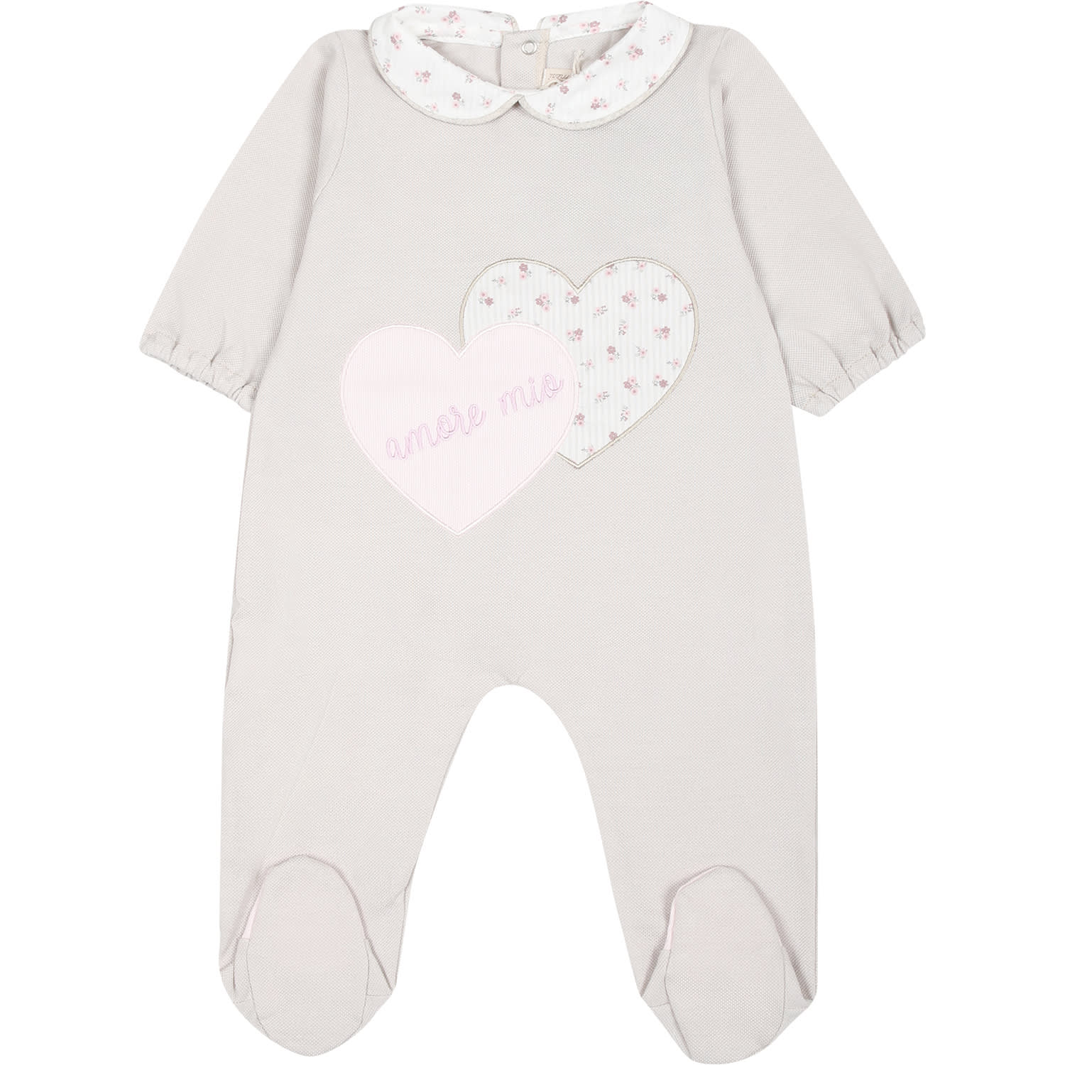La stupenderia Beige Babygrow For Baby Girl With Hearts And Writing