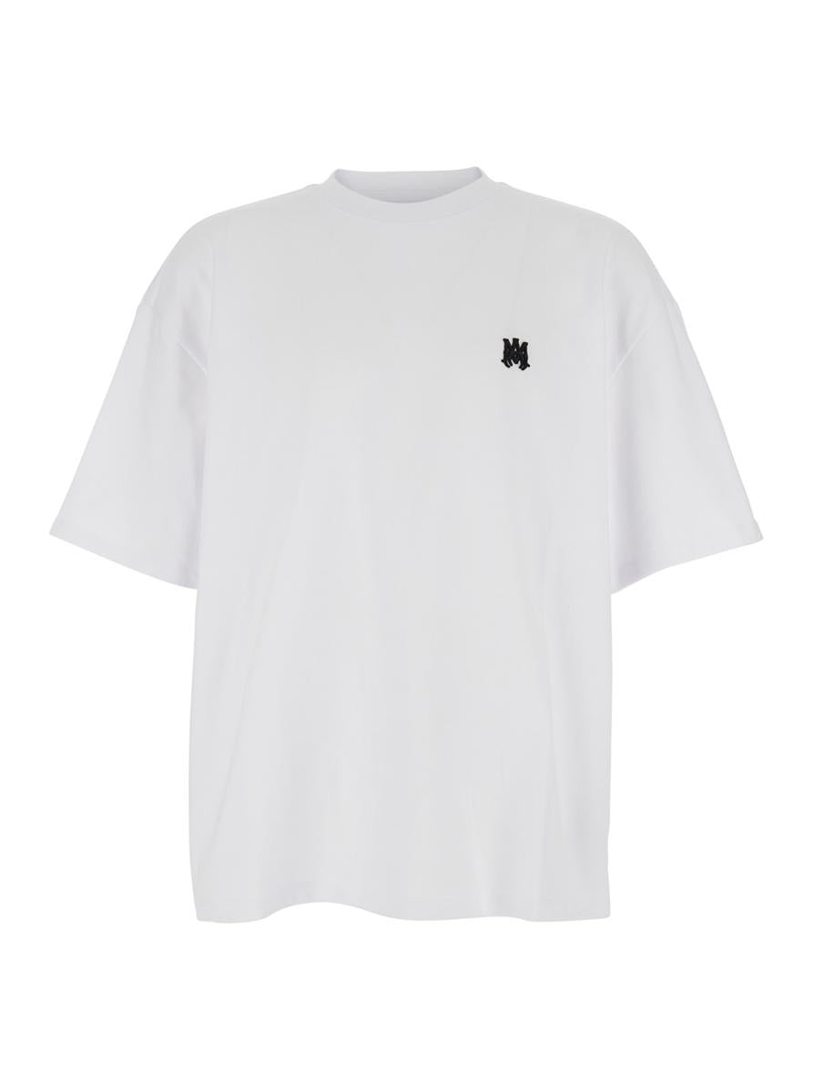 White Crewneck T-Shirt With Logo Embossed On Front In Cotton Man