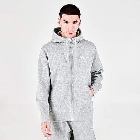 Nike Men's Sportswear Club Fleece Full-Zip Hoodie in Dark Grey Heather/Matte Silver/White Size: XS