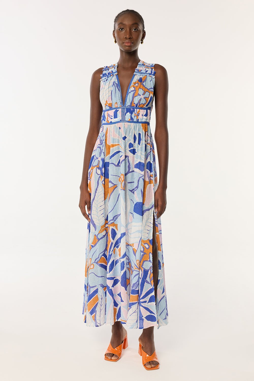 Long Dress Chiara - Blue Macro Lilium