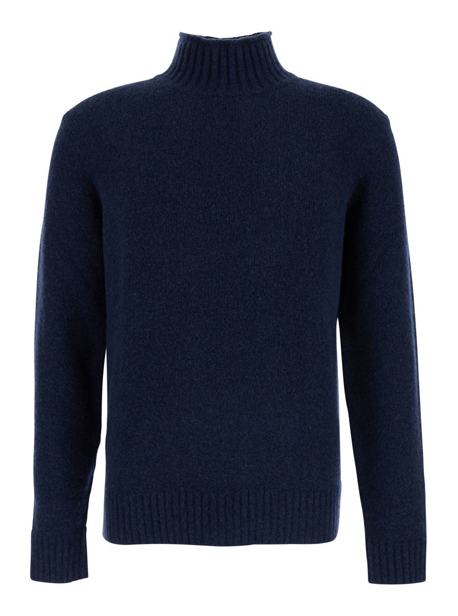 Blue Turtle Neck Sweater In Wool Man