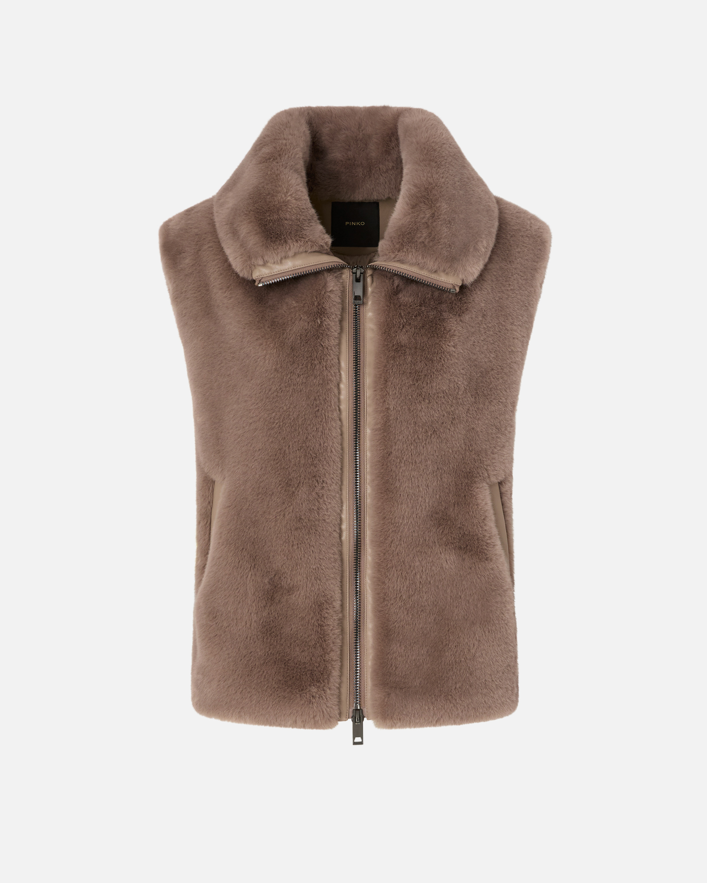 Pinko, Gilet zippé en fourrure synthétique, Beige-biscuit épic., 36
