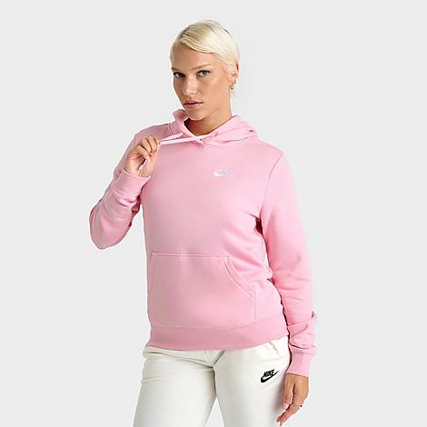 Nike Women's Sportswear Club Fleece Pullover Hoodie in Medium Soft Pink/White Size: XS