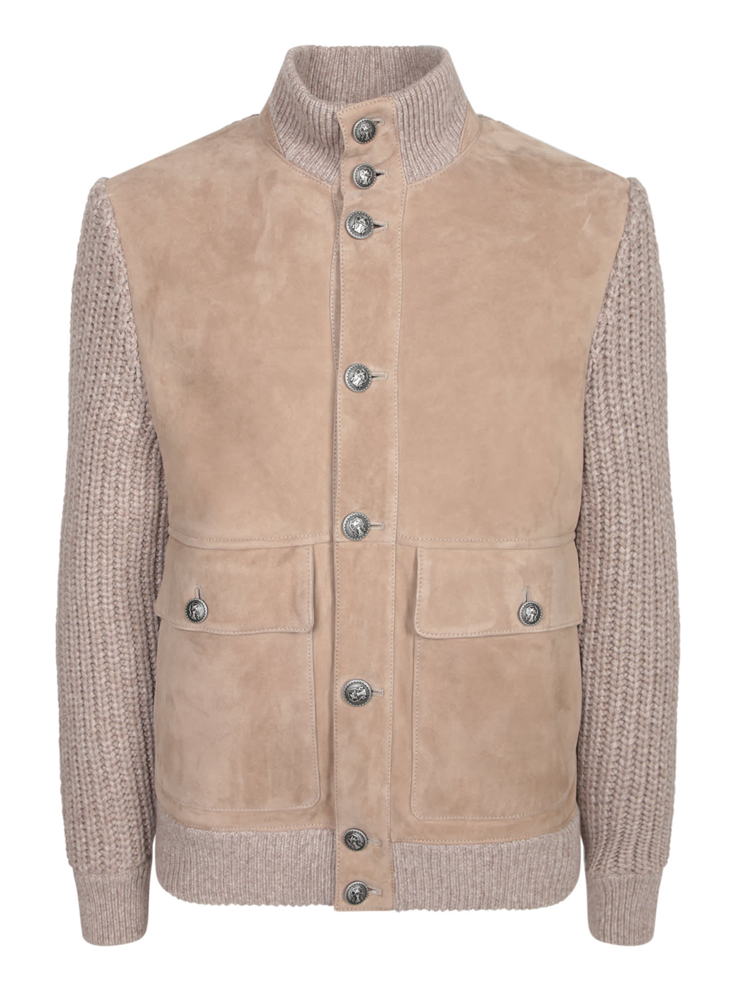 Brunello Cucinelli Hazelnut Knit And Suede Jacket