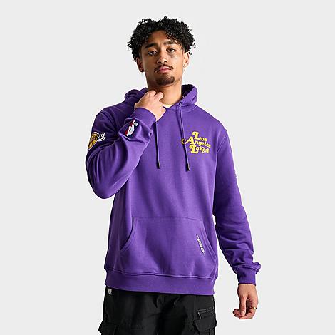 Pro Standard Men's Los Angeles Lakers NBA Souvenir Fleece Pullover Hoodie in Purple/Yellow Size: Small
