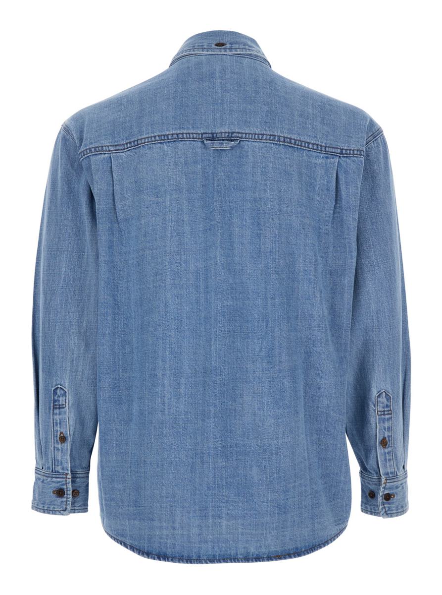 Blue Jacket With Patch Pockets On The Chest In Denim Man