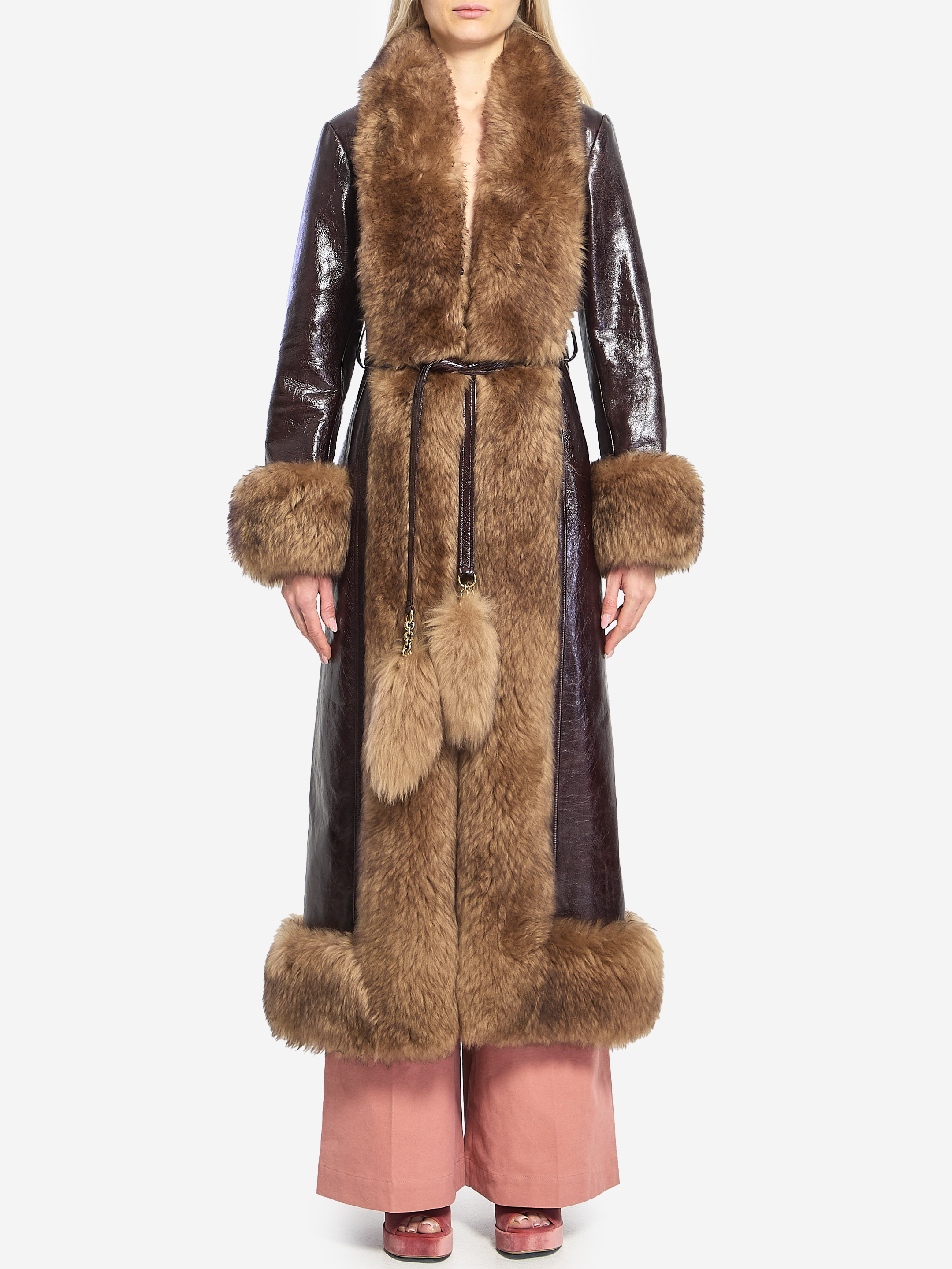 Long columnstyle leather coat