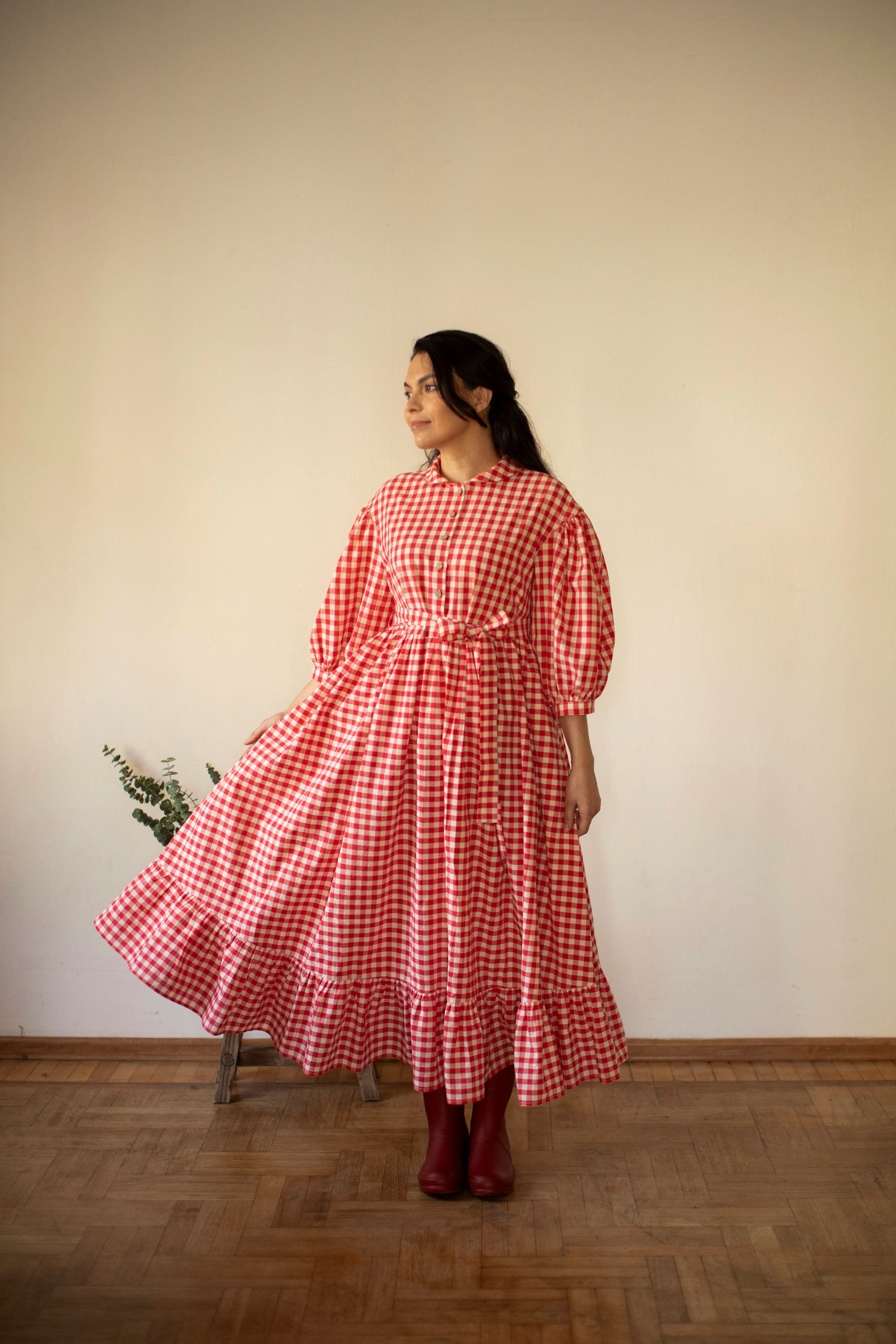 Gingham Meg Oversized Dress with 3/4 sleeves